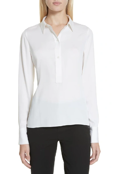Vince Slim-fit Silk Button-front Popover Shirt In Optic White