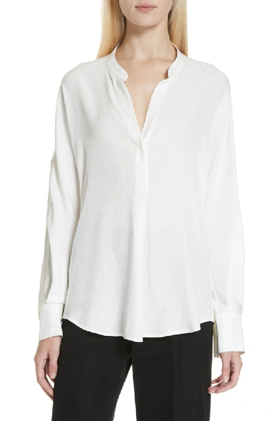 Vince Dot Jacquard Band-collar Popover Blouse In Off White