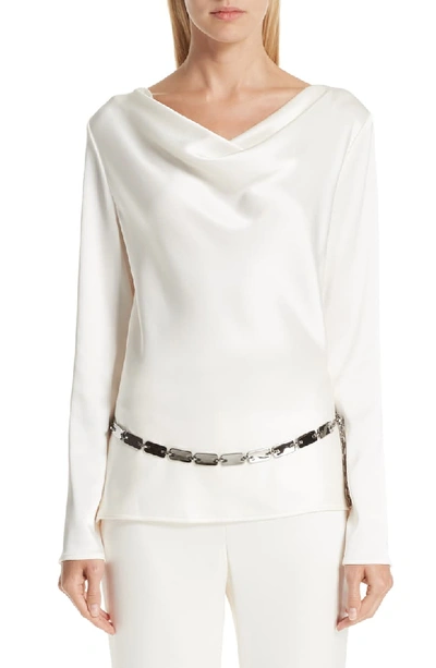 St John Lightweight Liquid Satin Cowl-neck Blouse With Bell-shape Sleeves In Cream