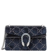 Gucci Small Embroidered Gg Velvet Shoulder Bag In Blue Beige/ Nero/ Montana
