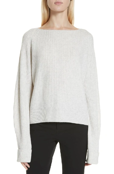 Vince Ribbed Boat-neck Wool-cashmere Sweater In Heather Cloud