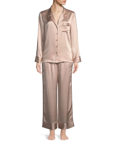Neiman Marcus Basic Silk Pjs Set In Creme Brulee