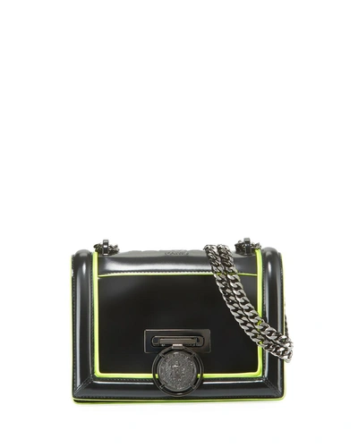Balmain Baby Box Outline Calf Lisse Leather Shoulder Bag In Black/yellow