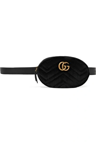Gucci Gg Marmont Quilted Velvet Belt Bag In Black