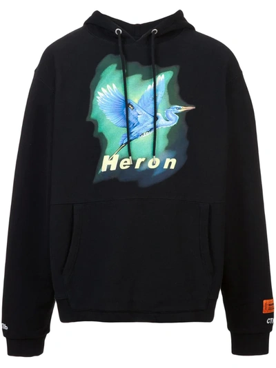 Heron Preston Heron-print Hooded Sweatshirt In Black