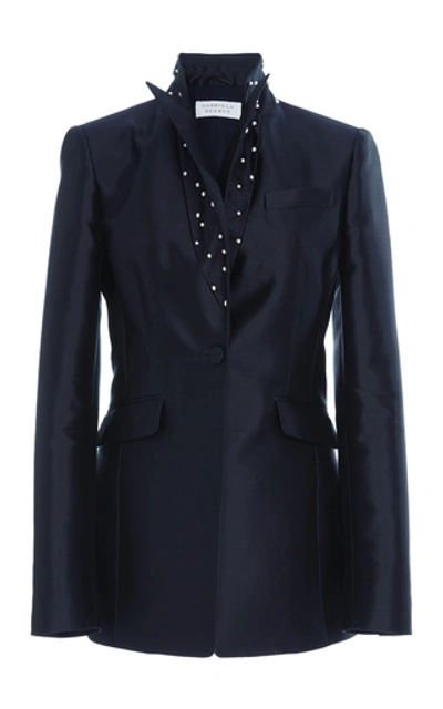 Gabriela Hearst Serge Blazer Silk-blend Blazer With Fresh Water Pearl In Navy