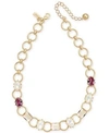 Kate Spade Gold-tone Stone & Imitation Pearl Collar Necklace, 16" + 3" Extender In Russet Multi