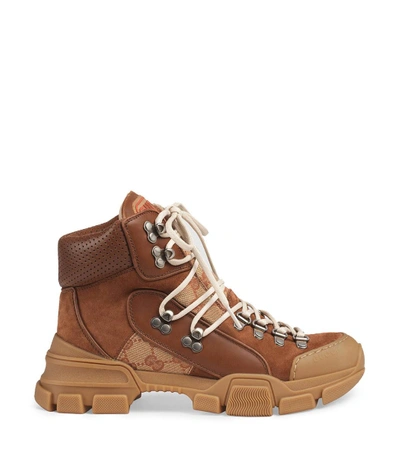 Gucci Flashtrek Leather High-top Trainers In Tan