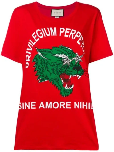 Gucci Wolf Print T In Red