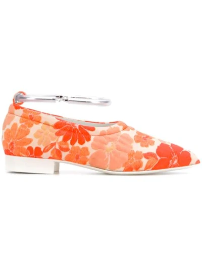 Jil Sander Floral Ankle Strap Loafers In Yellow