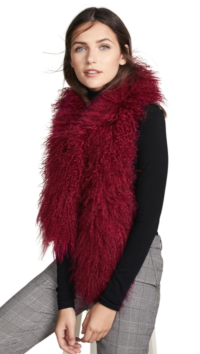 Adrienne Landau Mong Fur Boa Scarf In Cranberry