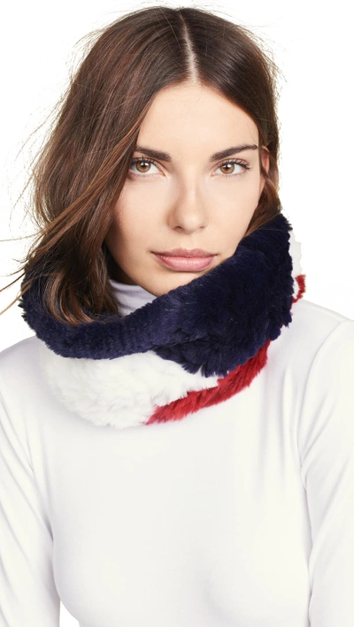 Adrienne Landau Tri-tone Knit Fur Cowls Scarf In Red/white/blue
