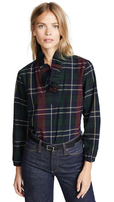 Birds Of Paradis The Erica Pleated Collar Blouse In Wine Plaid