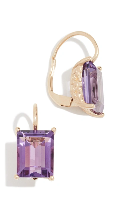 Jane Taylor 14k Baguette Drop Earrings In Yellow Gold/purple