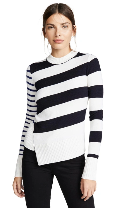 Jason Wu Grey Asymmetric Striped Merino Wool Sweater In Star White/midnight