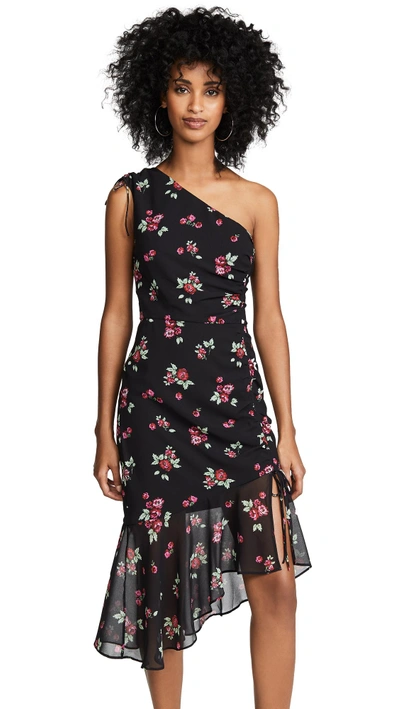 La Maison Talulah Blushing Asymmetric Dress In Black Rose Print