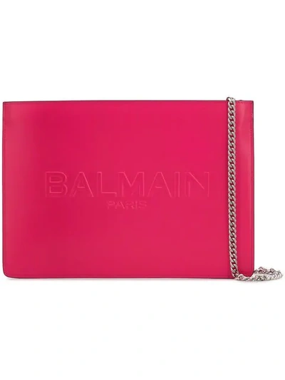 Balmain Embossed Logo Clutch Bag In Pink Shocking