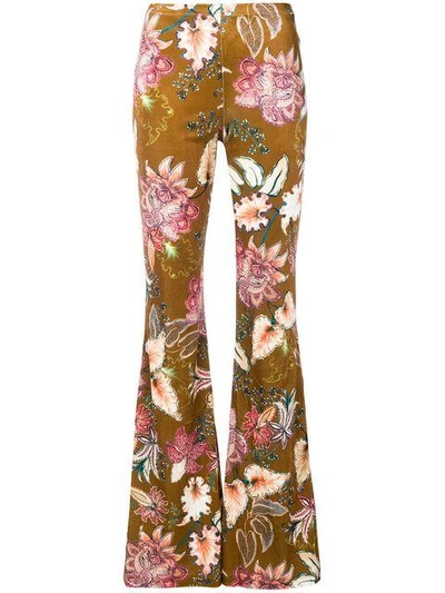 Black Coral Flared Floral Trousers In Wished