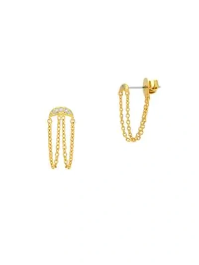Celara 14k Yellow Gold & Diamond Half Moon Chain Earrings