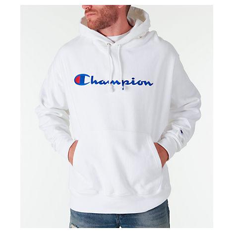 Champion Men's Reverse Weave Script Pullover Hoodie In White Size X-large  Cotton | ModeSens