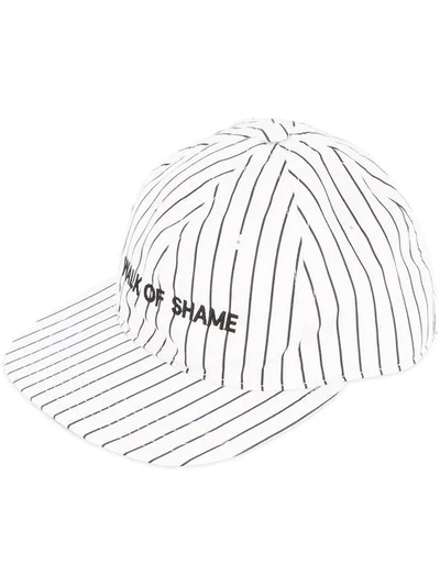 Walk Of Shame Striped Embroidered Logo Cap In White