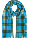 Burberry Check Cashmere Scarf In Blue