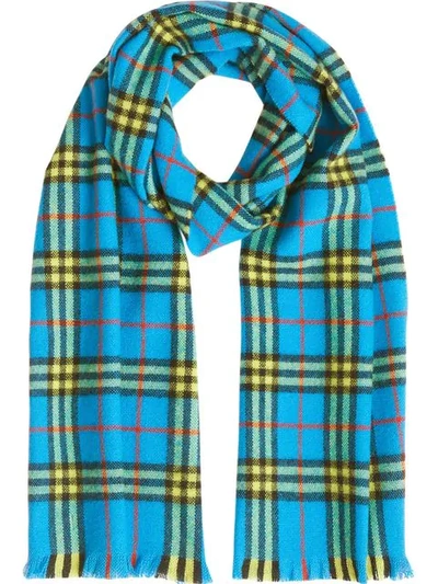 Burberry Check Cashmere Scarf In Blue