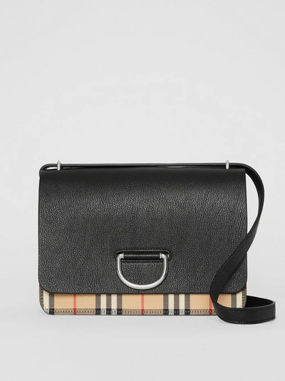 Burberry The Medium Vintage Check And Leather D-ring Bag In Black