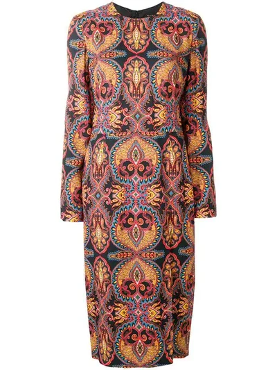 Etro Printed Midi Dress In Black