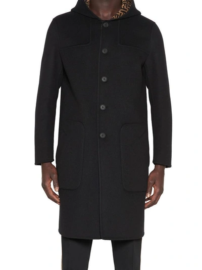 Fendi Reversible Hooded Coat In Black