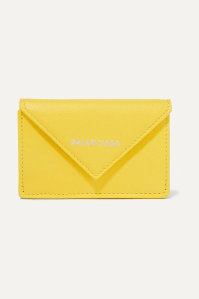 Balenciaga Paper Mini Printed Textured-leather Wallet In Yellow