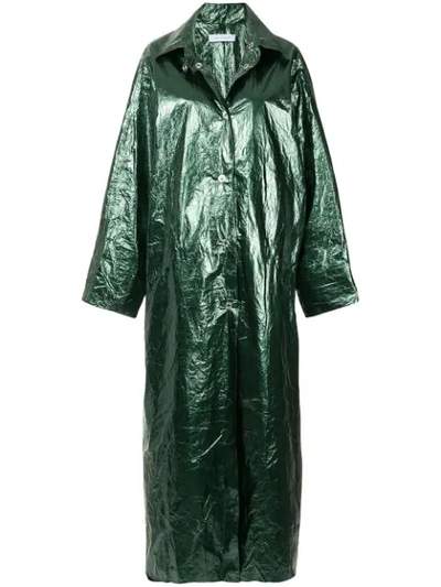 Walk Of Shame Glossy Long Raincoat  In Green