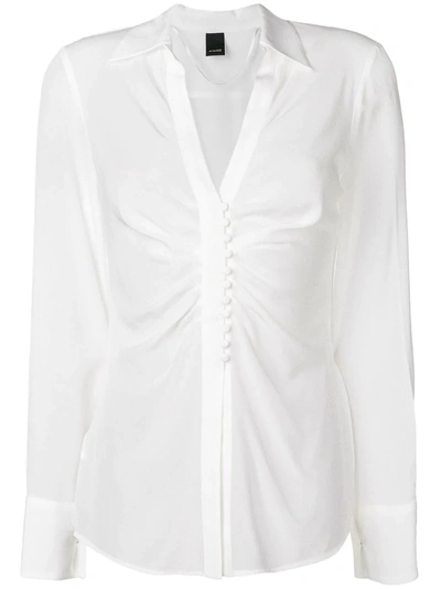 Pinko Ruched Crepe De Chine Blouse In White