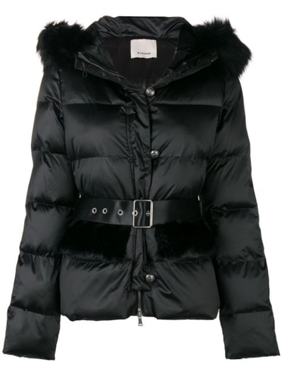 Pinko Fur Hood Trim Padded Jacket In Black