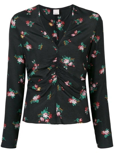 Pinko Ruched Floral Blouse In Black