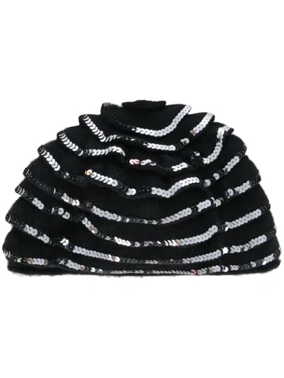 Le Chapeau Ruffle Sequined Hat - Black