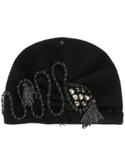 Le Chapeau Crystal And Tessel Embellished Beanie - Black