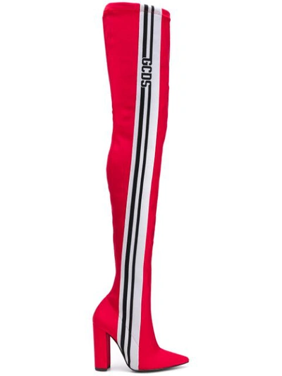 Gcds High Stripe Boots In Red