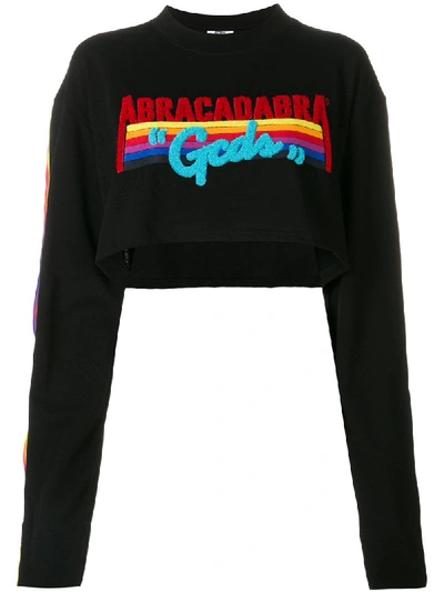 Gcds Cropped Slogan Sweater In Black