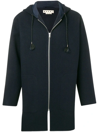 Marni Solid Color Coat With Hood In Blue