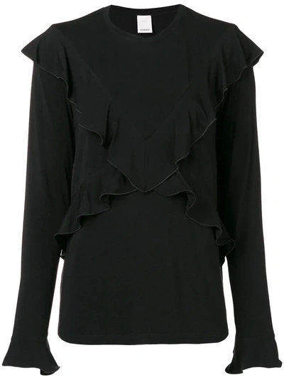 Pinko Ruffled Jersey Sweater In Black