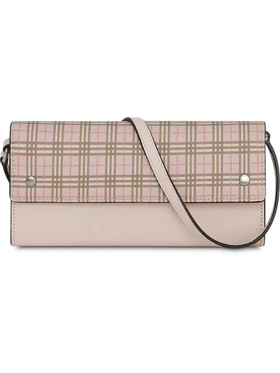 Burberry Small Scale Check Wallet With Detachable Strap In Ice Pink