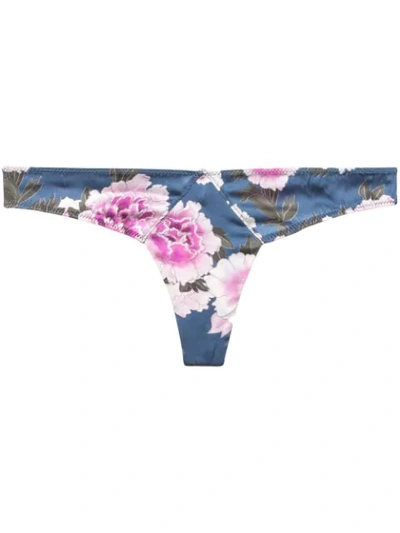 Fleur Du Mal Satin Thong With Keyhole In Blue