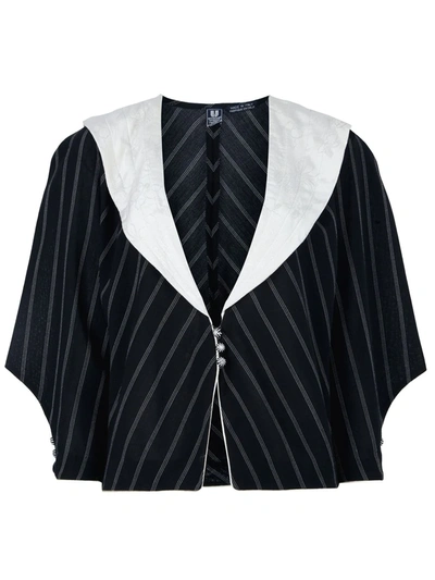 Pre-owned Emanuel Ungaro Vintage Contrast Lapel Striped Jacket In Black