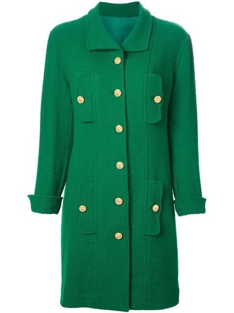 Pre-owned Chanel Single Breasted Coat In Green | ModeSens