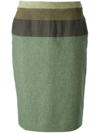 Pre-owned Jean Louis Scherrer Vintage Straight Skirt In Green