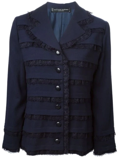 Pre-owned Jean Louis Scherrer Vintage Lace Panel Jacket In Blue