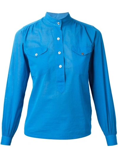 Pre-owned Saint Laurent 1960s Flap Pocket Blouse In Blue