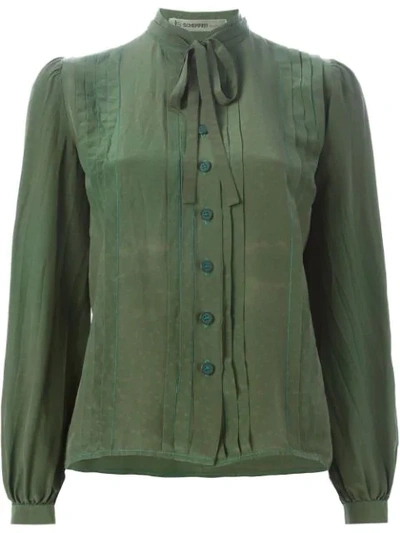 Pre-owned Jean Louis Scherrer Vintage Pussy Bow Shirt In Green