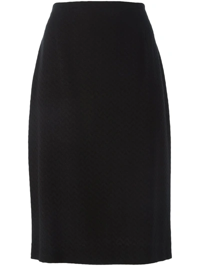 Pre-owned Jean Louis Scherrer Vintage Chevron Knee Length Skirt In Black